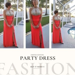 Silver and neon orange dress